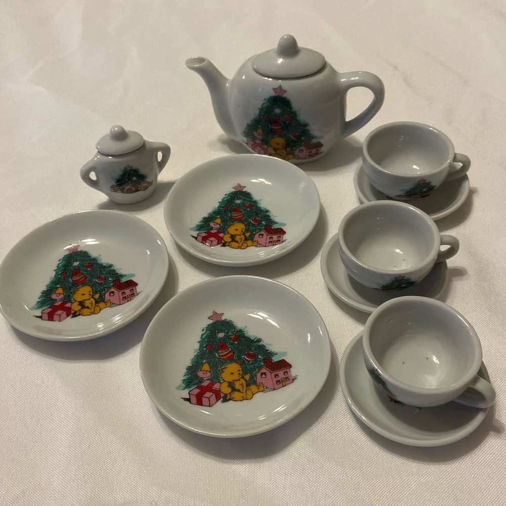Vintage Christmas Tree Miniature Tea Set 13pcs
